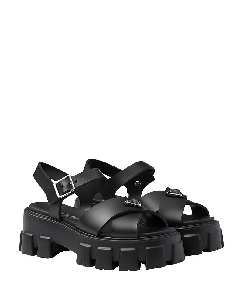 Prada Monolith Platform Sandals In Black