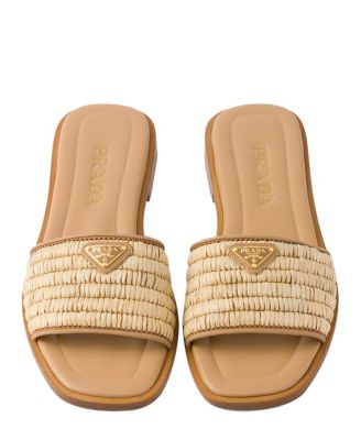Women's Leather Slides with Crochet Details