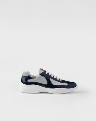 Men's Patent Leather and Technical Fabric America's Cup Sneakers in Royal Blue/Silver