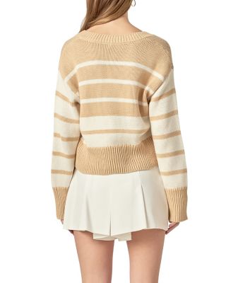 Women's V-neck Striped Sweater
