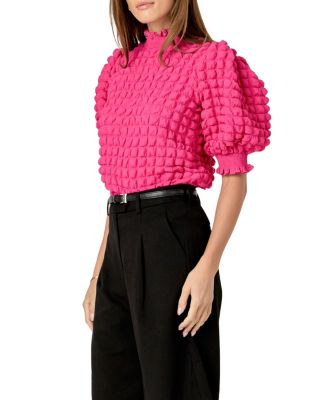 Women's Textured Mock Neck Short Sleeve Blouse