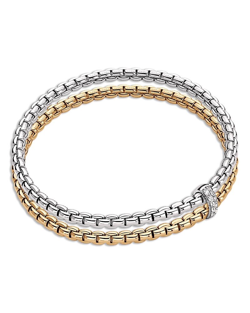 Fope 18k Yellow & White Gold Eka Diamond Rondelle Double Row Flex'it Bracelet In Metallic