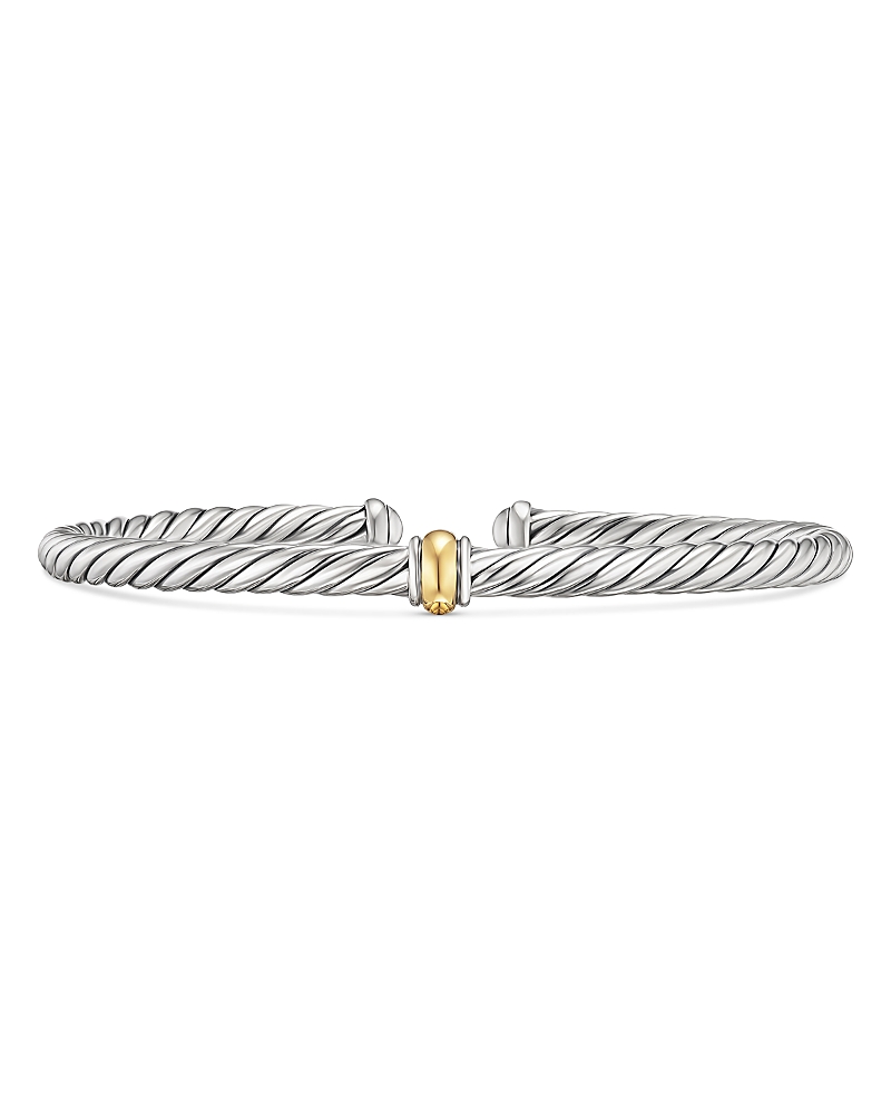David Yurman Cable Flex Station Bracelet in Sterling Silver with 14K Yellow Gold, 4mm