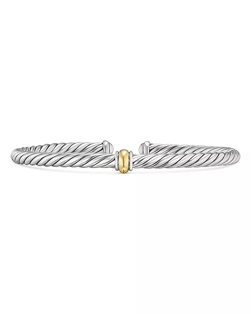 David Yurman Cable Flex Station Bracelet in Sterling Silver with 14K Yellow Gold, 4mm