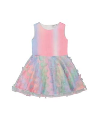 Deux par Deux - Girls' Milano Dress with Printed Mesh Skirt with Butterflies - Little Kid