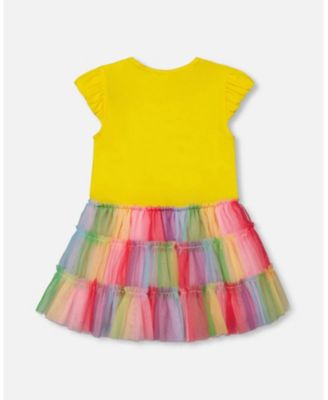  Girls' Short Sleeve Dress with Ruffle Tulle Skirt - Little Kid