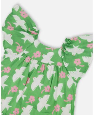  Girls' Printed Dress with Flounce Sleeves - Little Kid