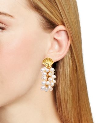Seashell &amp; Imitation Pearl Cluster Earrings