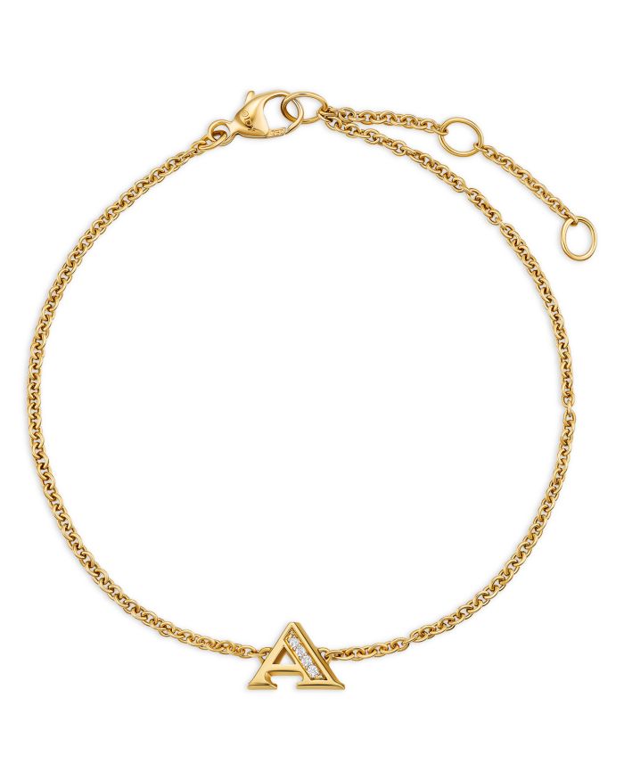 Petite Pavé Initial Chain Bracelet 18K Yellow Gold with Diamond