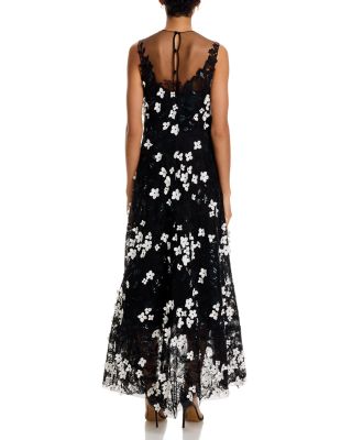 Tulle Beaded 3D Flower High Low Hem Gown