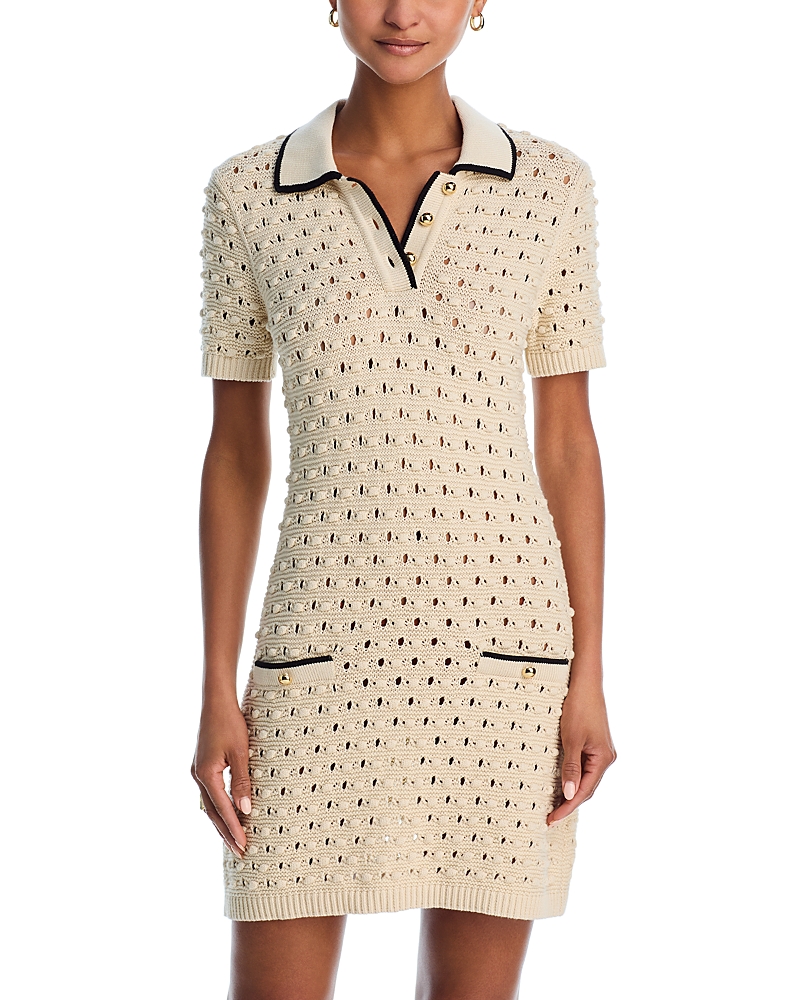 Frame The Bauble Piped Open-knit Cotton Mini Dress