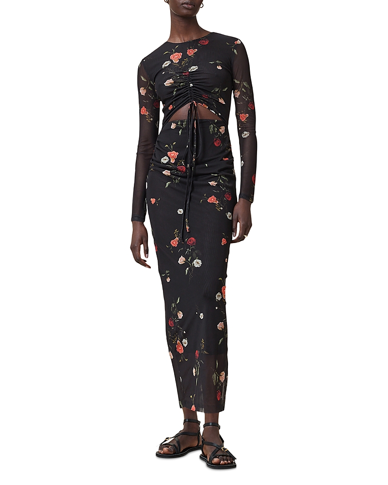 Allsaints Kathy Floral-print Long-sleeve Maxi Dress In Black