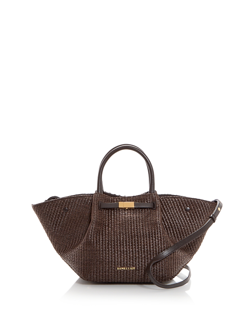Demellier Midi New York Raffia Shoulder Bag In Brown