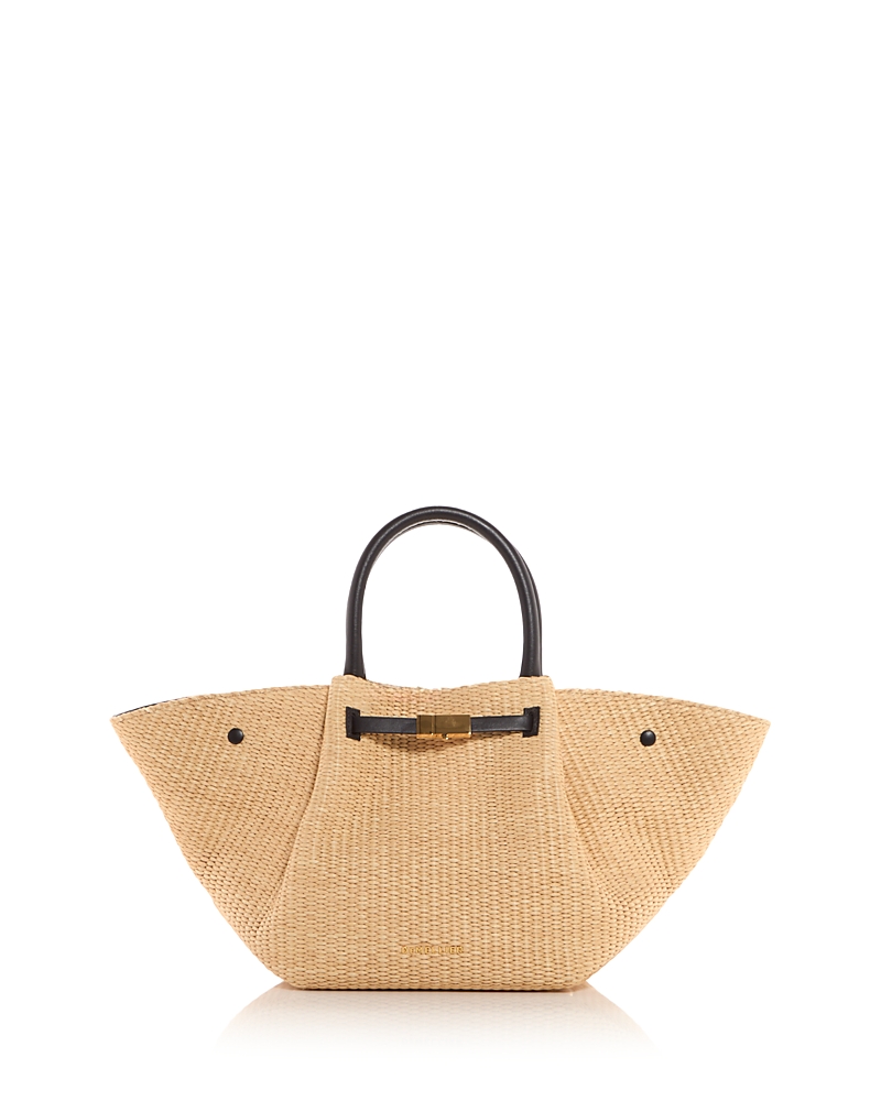 Demellier Midi New York Raffia Shoulder Bag In Black