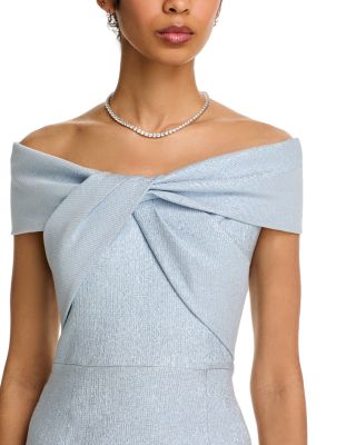 Metallic Jacquard Off-the-Shoulder Gown