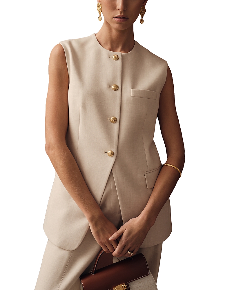 Reiss Athena High Neck Long Line Waistcoat In Neutral