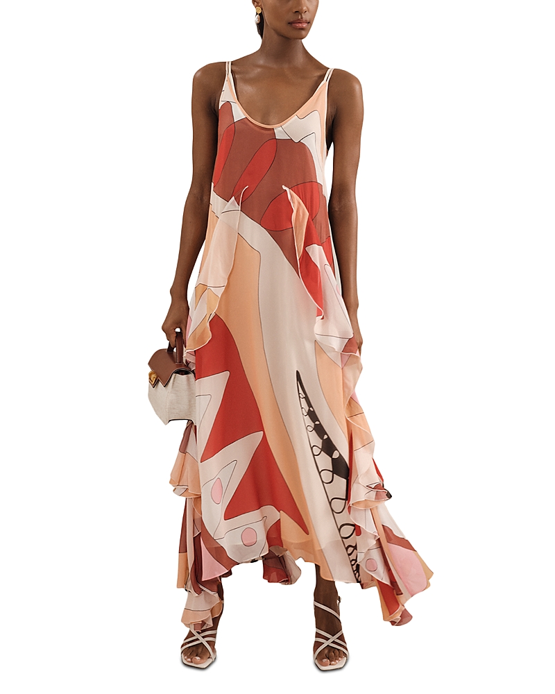 Reiss Womens Cream Red Sasha Graphic-print Woven Maxi Dress