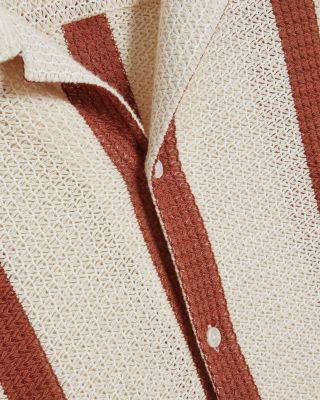 Niks Short Sleeve Striped Crochet Regular Fit Button Down Shirt