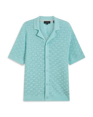 Ridges Short Sleeve Textured Silk and Cotton Regular Fit Button Down Shirt