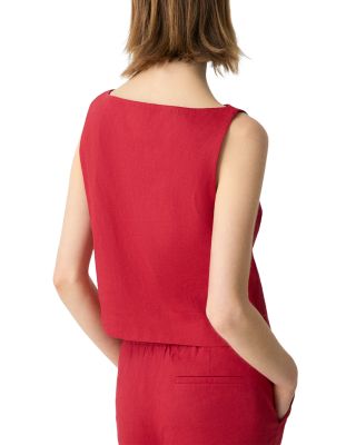 Bateau Neck Linen Cropped Top  