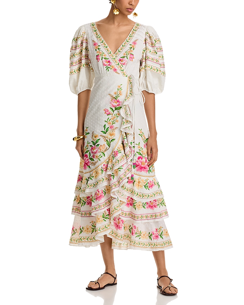 Farm Rio Palm Dream Printed Cotton Midi Wrap Dress In White