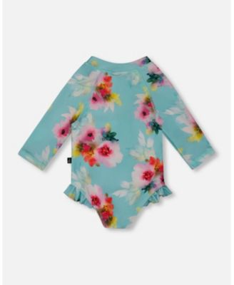 Girls' Printed One-Piece Rashguard with Frills - Little Kid