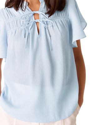 Flutter Sleeve Tie Front Blouse