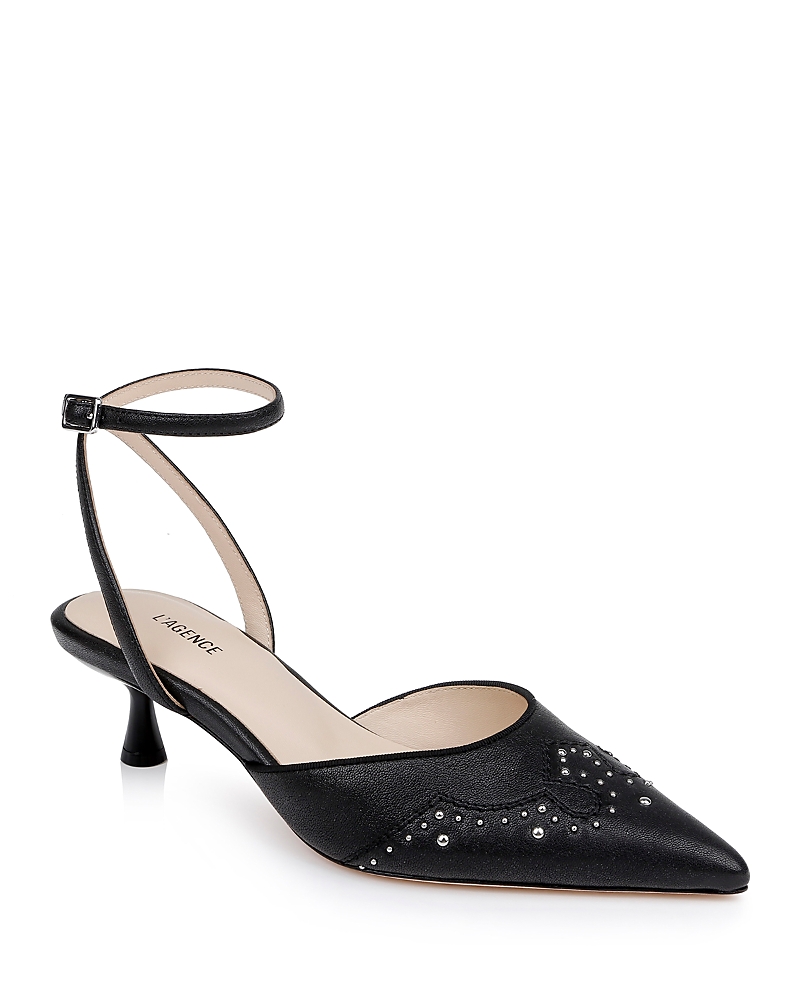 L AGENCE L'AGENCE WOMEN'S LIANA POINTED TOE STUD DETAIL KITTEN HEEL PUMPS