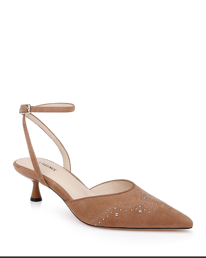 L AGENCE L'AGENCE WOMEN'S LIANA POINTED TOE STUD DETAIL KITTEN HEEL PUMPS