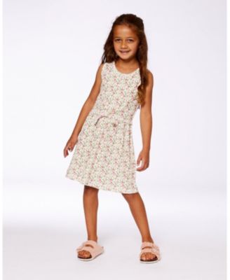  Girls' Printed Ribbed Dress with Waist Tie - Big Kid