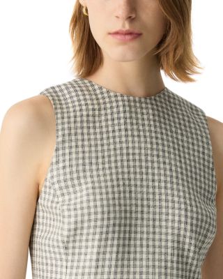A-Line Mini Dress in Checked Linen-Blend