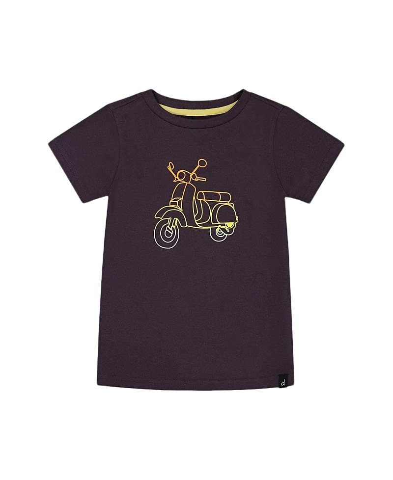 Deux Par Deux Boy's Organic Cotton Tee Dark Gray And Multicolored Vespa In Dark Gray And Multicolored Vespa