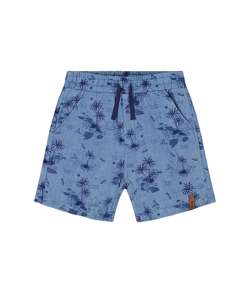 Deux Par Deux Boy's Printed Chambray Short Pale Blue And Navy