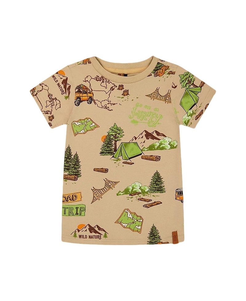 Deux Par Deux Little Boy's Printed Organic Cotton Tee Camping Beige