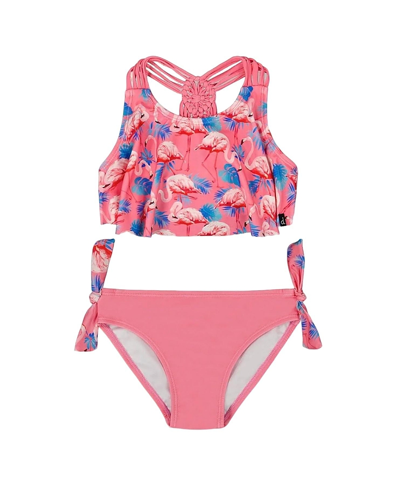 Deux Par Deux Little Girl's Printed Two-piece Swimsuit Candy Pink And Pink Flamingo
