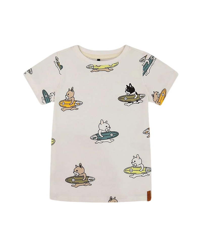 Deux Par Deux Boy's Printed Organic Cotton Tee Multicolored Splash On Off-white