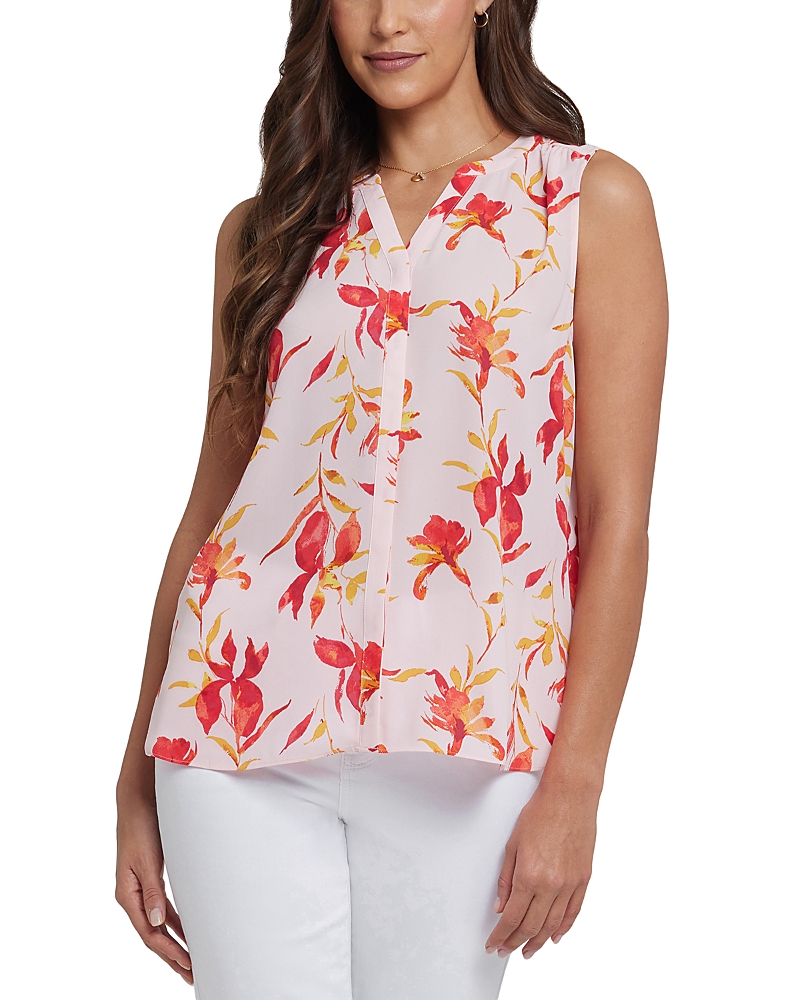Nydj Print Pleat Back Sleeveless Split Neck Blouse