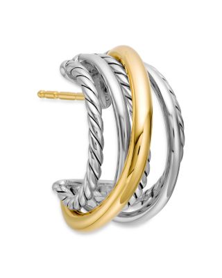 Crossover Shrimp Earrings in Sterling Silver with 18K Yellow Gold, 19.5mm