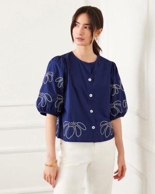 Embroidered Puff Sleeve Shirt
