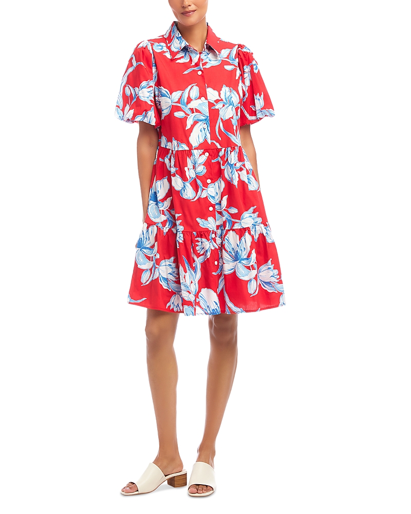 Karen Kane Tiered Puff Sleeve A-line Dress