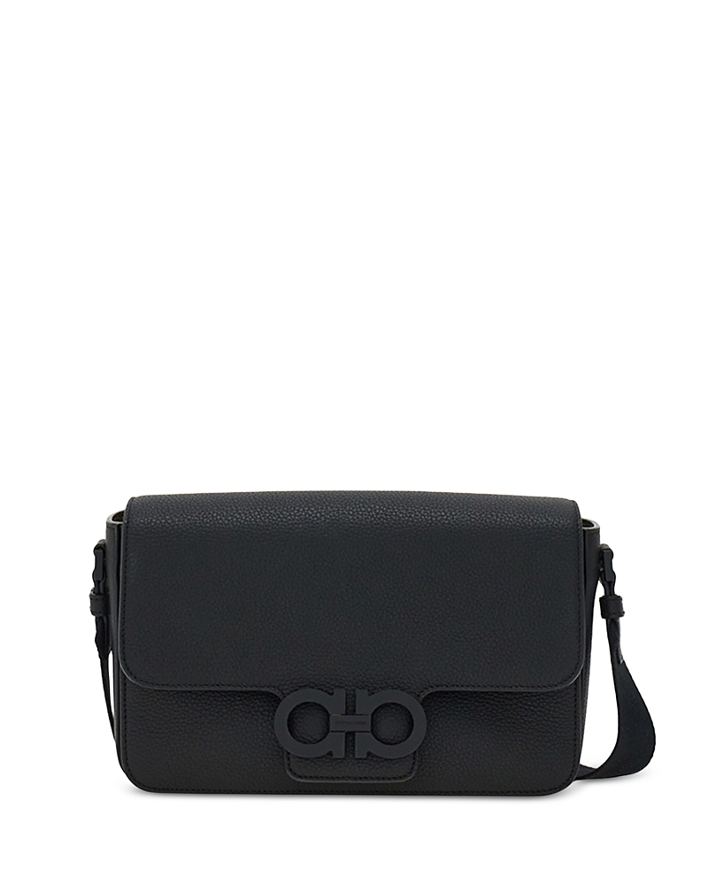 FERRAGAMO DOUBLE GANCINI LEATHER SHOULDER BAG