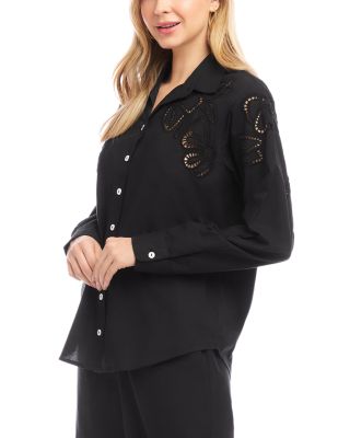 Long Sleeve Cutout Embroidery Shirt