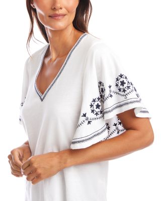 Embroidered Flutter Sleeve Top