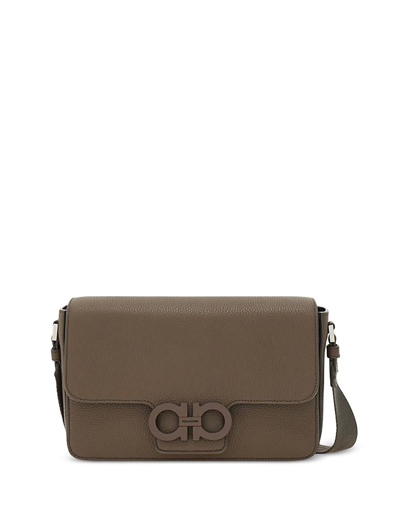 FERRAGAMO DOUBLE GANCINI LEATHER SHOULDER BAG