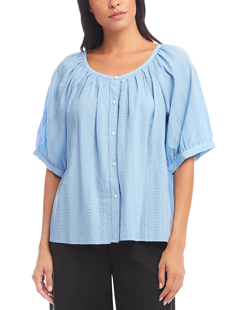 Karen Kane Embroidered Cotton Button-up Peasant Top