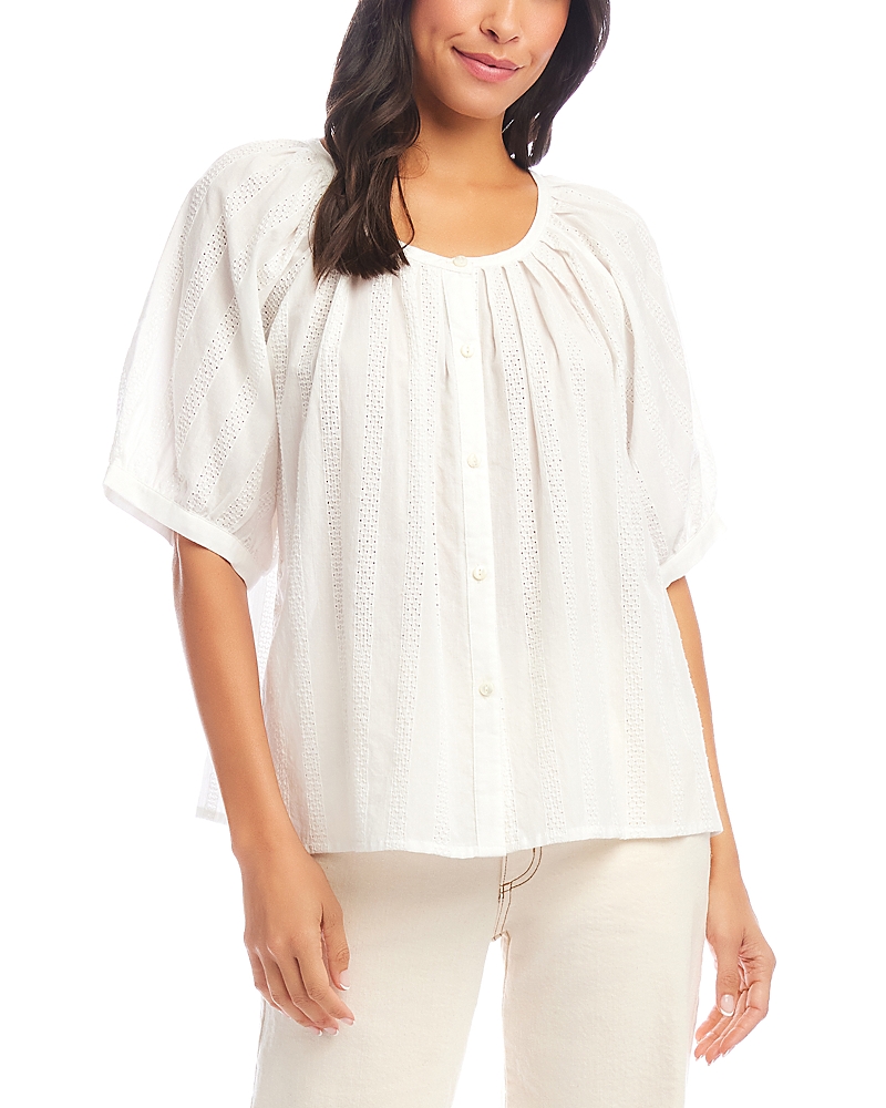 Karen Kane Embroidered Cotton Button-up Peasant Top