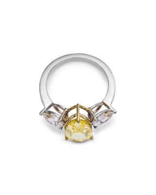 Certified Lab Grown Yellow & White Pear Cut Diamond Engagement Ring in 18K White Gold, 4.1 tcw