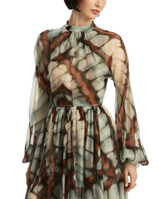 Silk Long Sleeve Butterfly Chiffon Dress