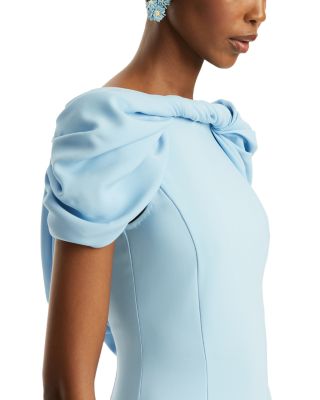Cap Sleeve Twist Neck Draped Cocktail Dress
