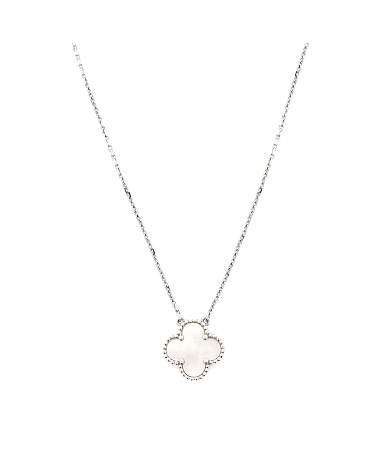 Pre-owned Pre-owned Van Cleef & Arpels Van Cleef & Arpels Vintage Alhambra Pendant Necklace 18k White Gold And Mother Of Pearl